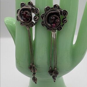 Sterling Silver Brutalist Studio ARTIO Vintage Garnet Earrings